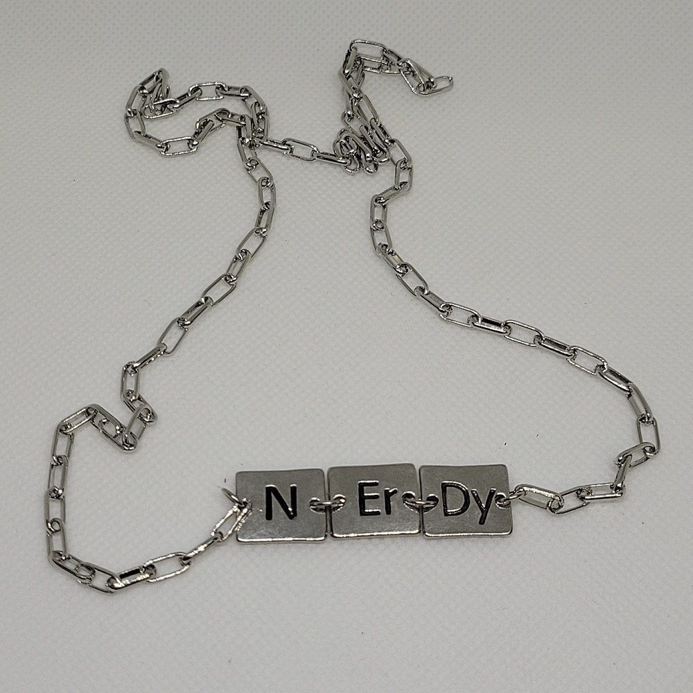 NERDY Periodic Table Chemical Elements 26" Silver Link Necklace Science